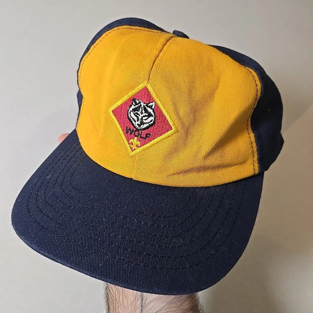 VTG Cub Scouts Wolf Cap Youth S/M Navy Gold Patch Snapback Twill Union USA 1980s